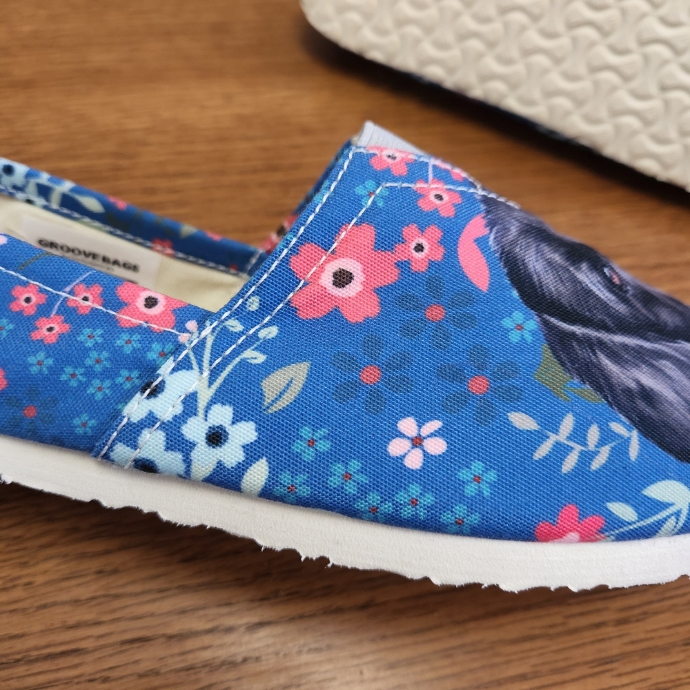 Groove Bags Floral Black Lab Blue Casual Fabric Slip On Shoes - Picture 9 of 12
